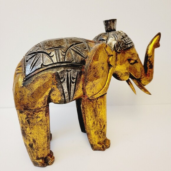 Wooden Handmade Hand Carving And Painting Elephant - Picture 5 of 12